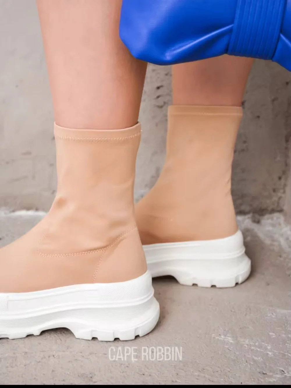Cape Robbin Beige Sock-Style Platform Sneakers with White Sole